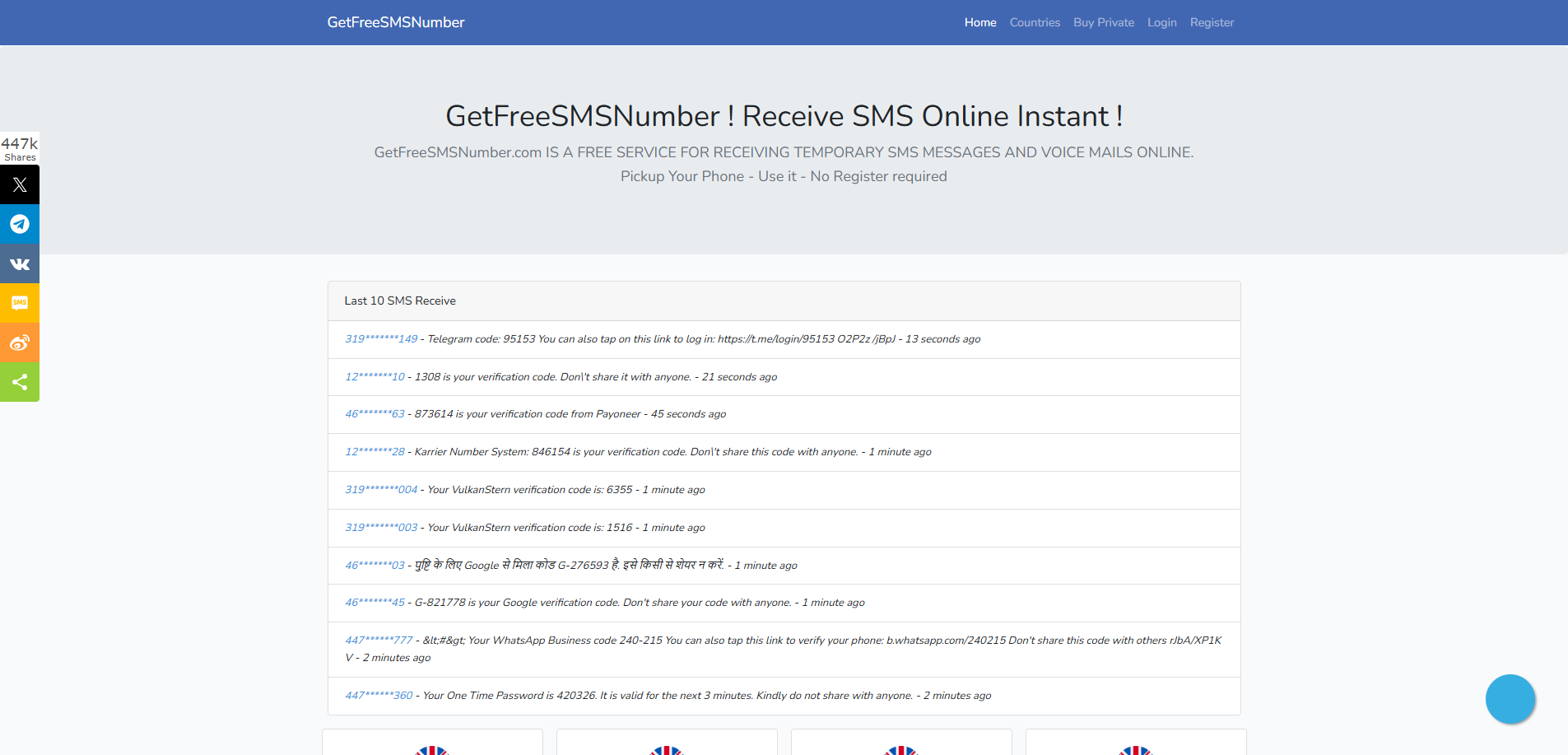 Free Receive SMS Online